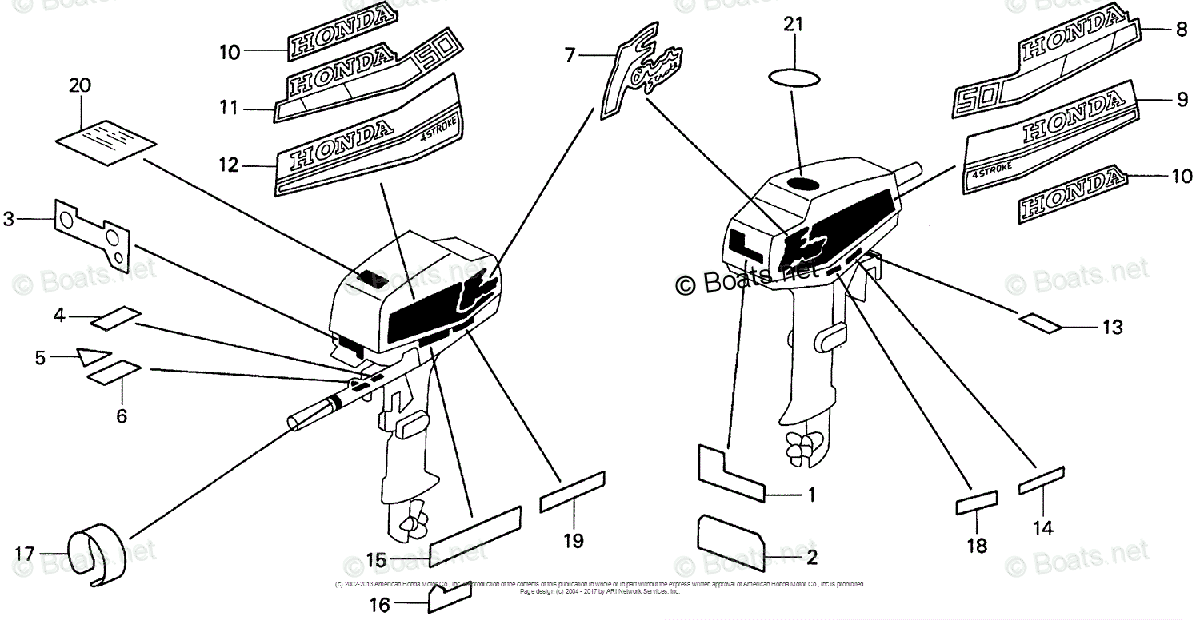 Honda Outboard Parts by HP & Serial Range 5HP OEM Parts Diagram for