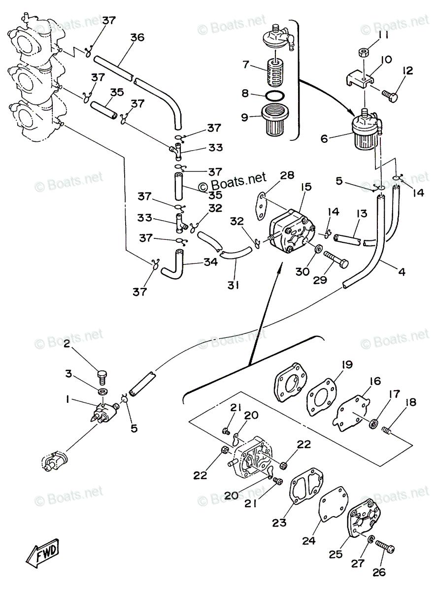 Yamaha Outboard 1989 OEM Parts Diagram for Fuel System | Boats.net