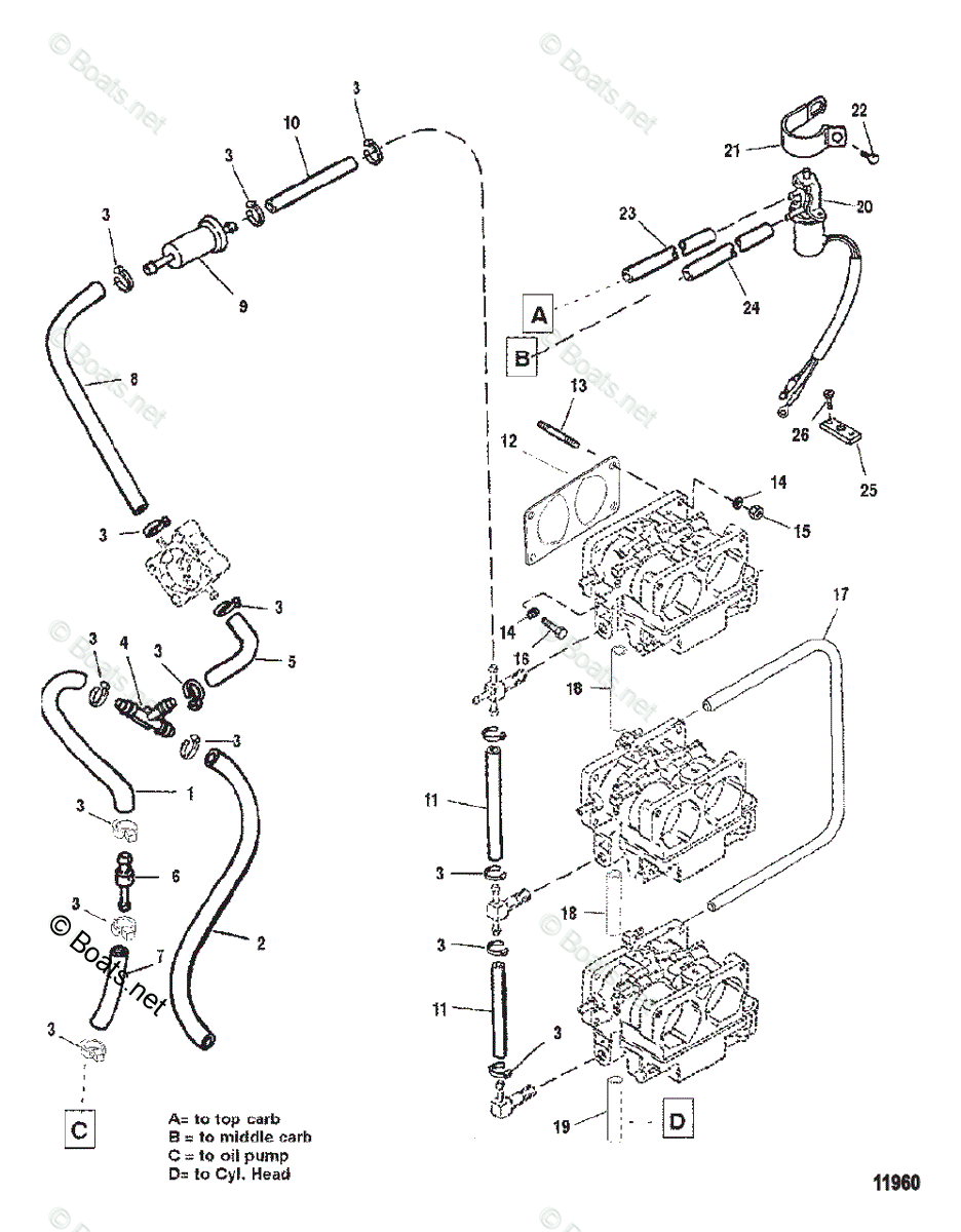 Mercury Outboard 200HP OEM Parts Diagram for Fuel Lines