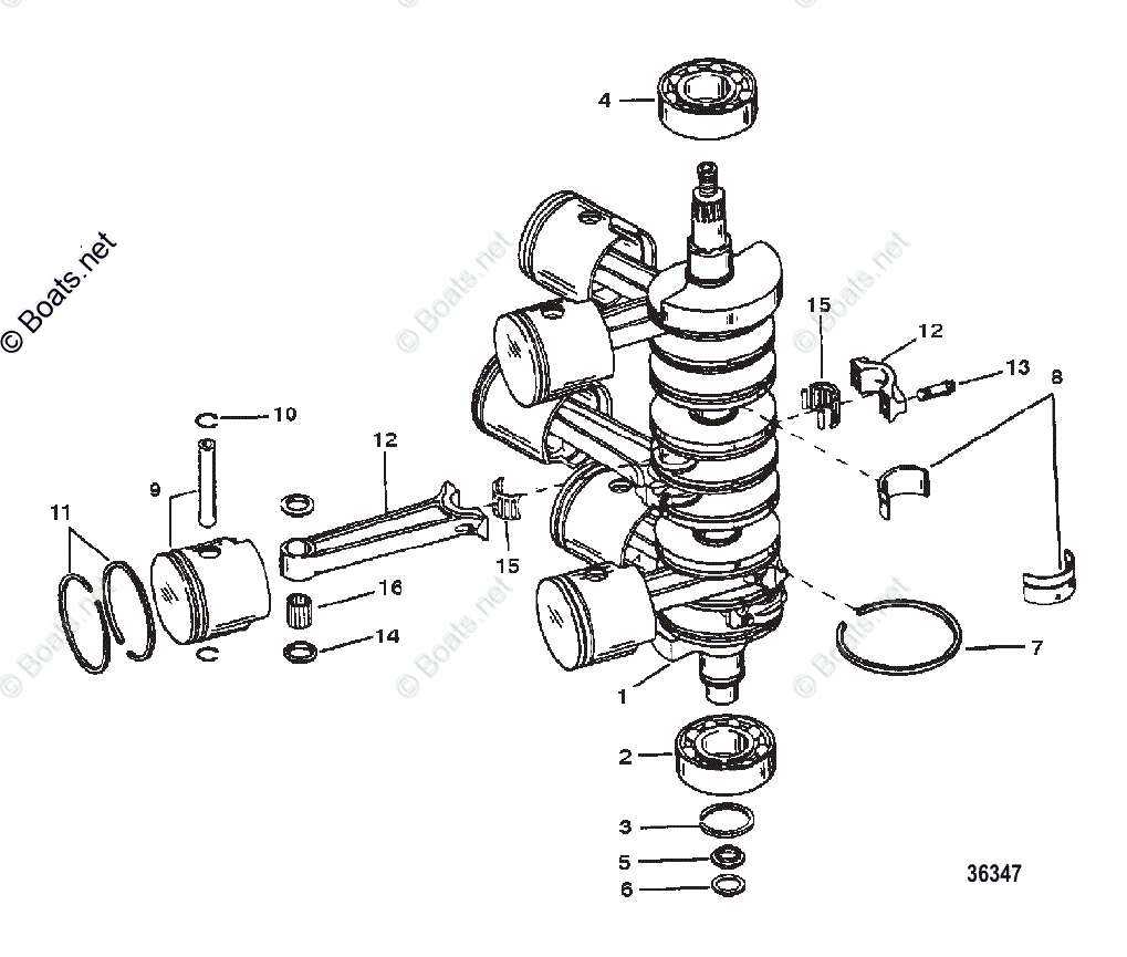 Mercury Outboard 300HP OEM Parts Diagram for Crankshaft