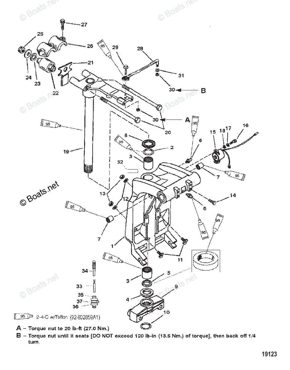 Mercury Outboard 225HP OEM Parts Diagram for Swivel Bracket and