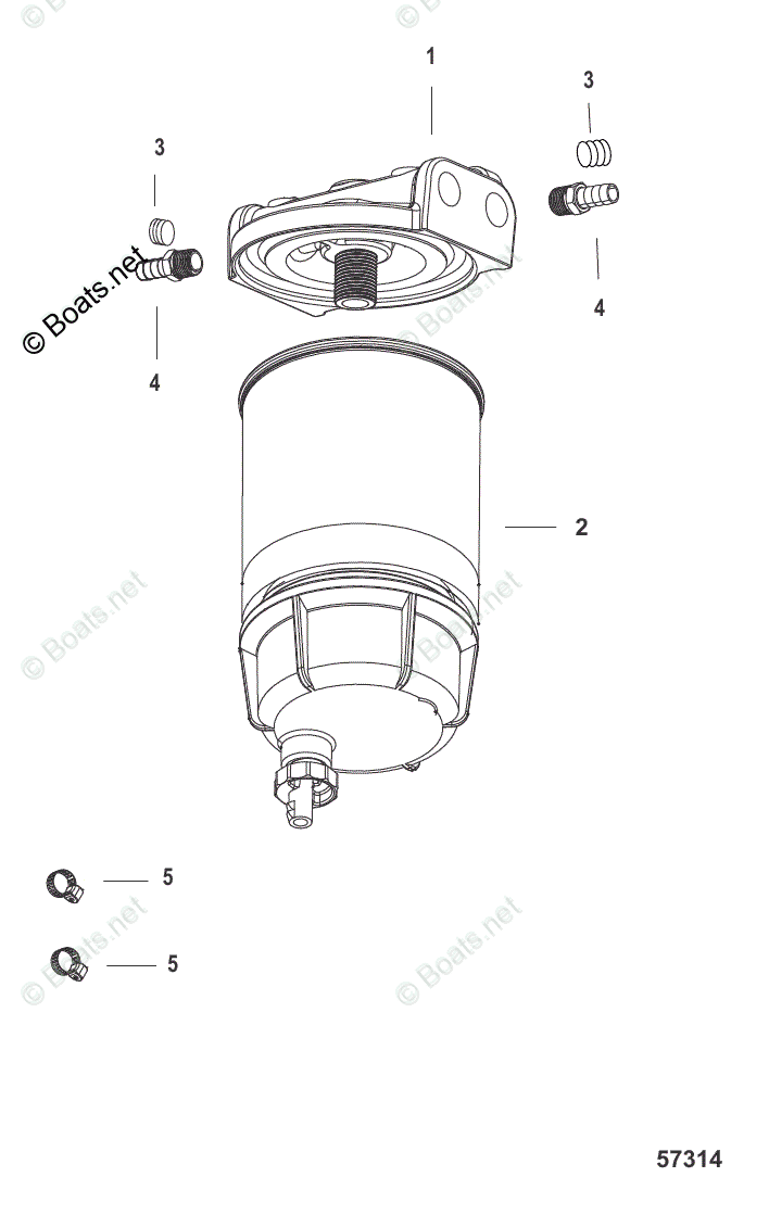 Mercury Outboard 150HP OEM Parts Diagram for Water Separating Fuel Filter Kit Without WIF Sensor