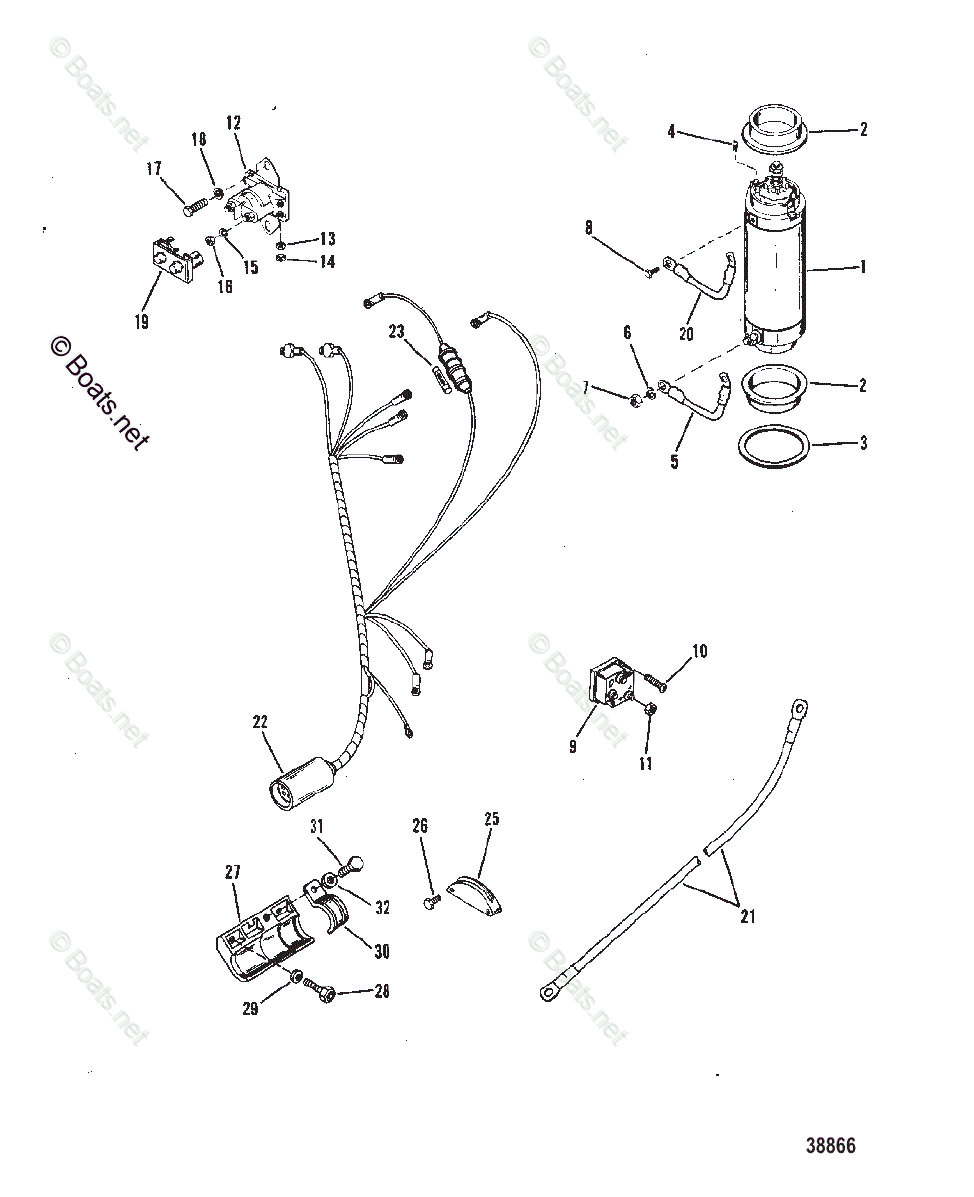 Mercury Outboard 75HP OEM Parts Diagram for STARTER MOTOR AND WIRING