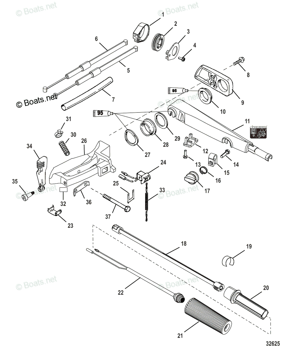 Mercury Outboard 60HP OEM Parts Diagram for Tiller Handle Kit (Jet 35/ ...