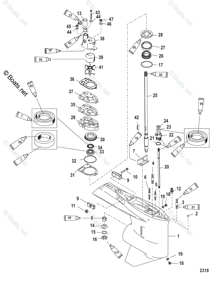 Mercury Outboard 150HP OEM Parts Diagram For Gear Housing, Driveshaft ...