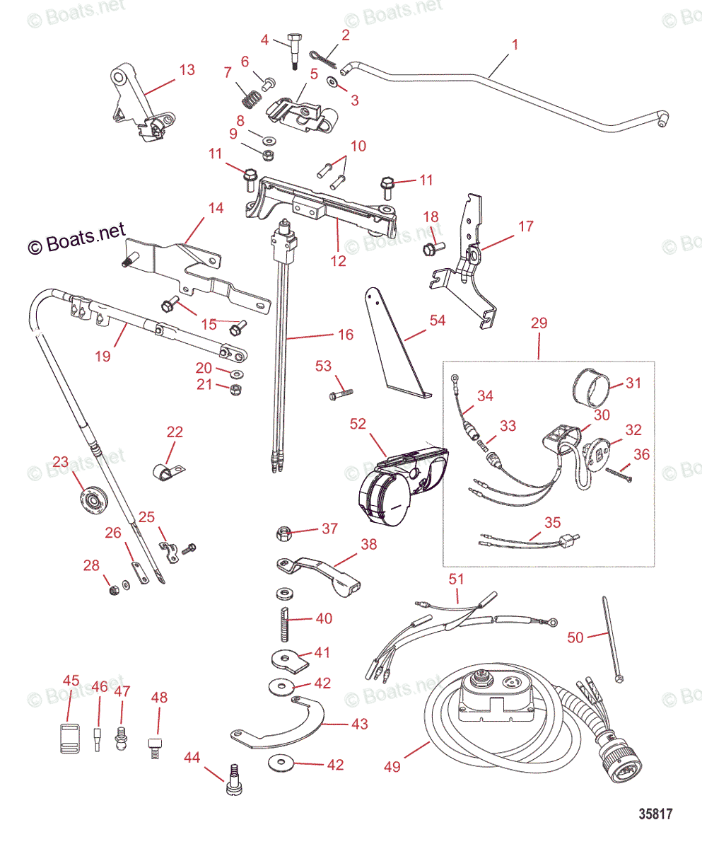 Mercury Outboard 60HP OEM Parts Diagram for Tiller Handle Kit Components (Jet 35/40)