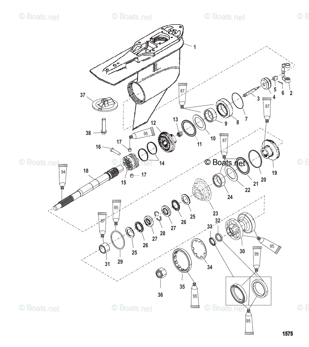 Mercury Outboard 250HP OEM Parts Diagram for Gear Housing, Propeller ...