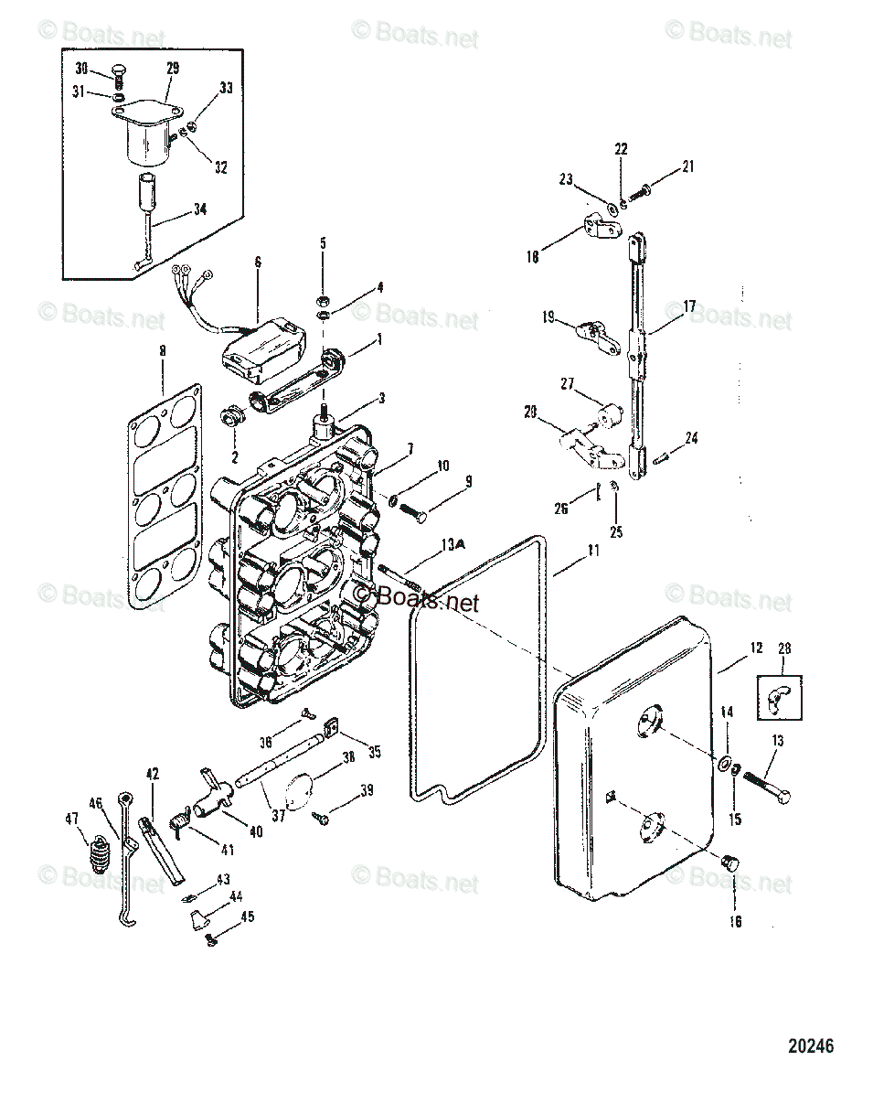 Mercury Outboard 150HP OEM Parts Diagram for CHOKE PLATE AND THROTTLE