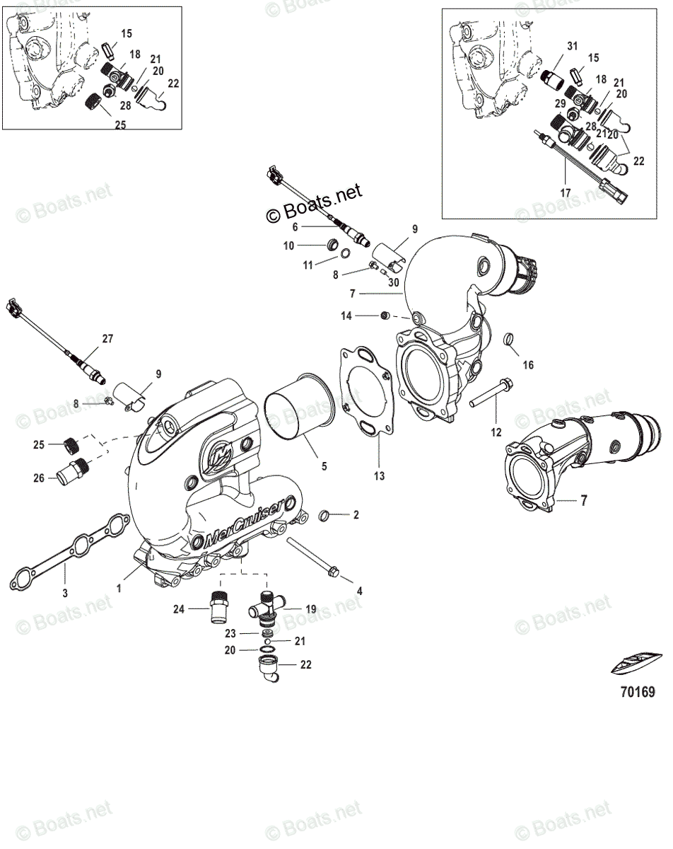 Mercruiser Inboard Gas Engines OEM Parts Diagram for Exhaust Manifold And Elbow
