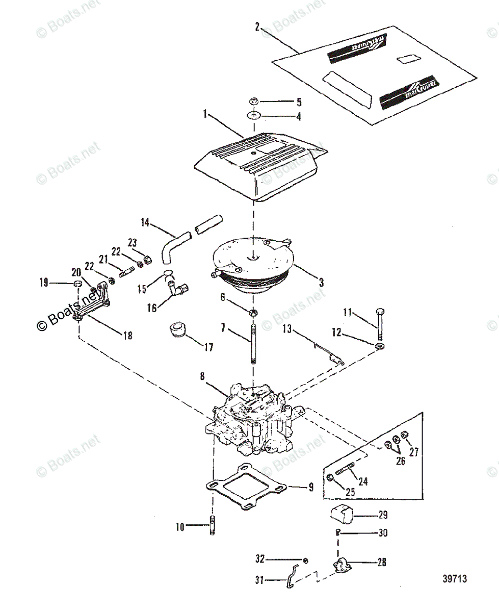 Mercruiser Sterndrive Gas Engines OEM Parts Diagram for CARBURETOR AND