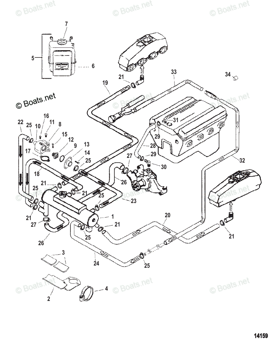 Mercruiser Sterndrive Gas Engines OEM Parts Diagram For CLOSED COOLING ...