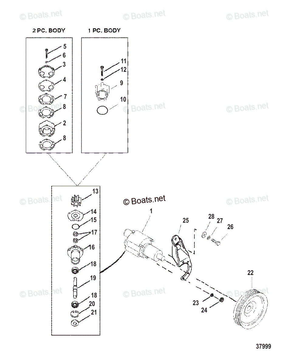 Mercruiser Sterndrive Gas Engines OEM Parts Diagram for SEA WATER PUMP ...