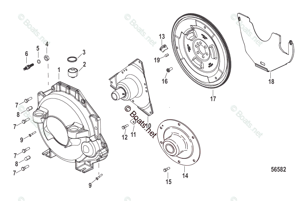 Mercruiser Sterndrive Gas Engines OEM Parts Diagram for Flywheel and