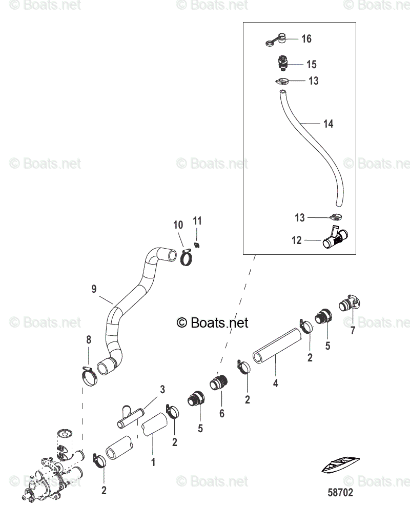 Mercruiser Sterndrive Gas Engines OEM Parts Diagram for Raw Water