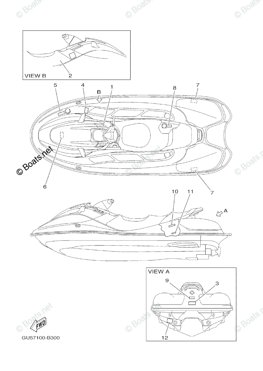 Yamaha Waverunner 2003 OEM Parts Diagram for Important Labels | Boats.net