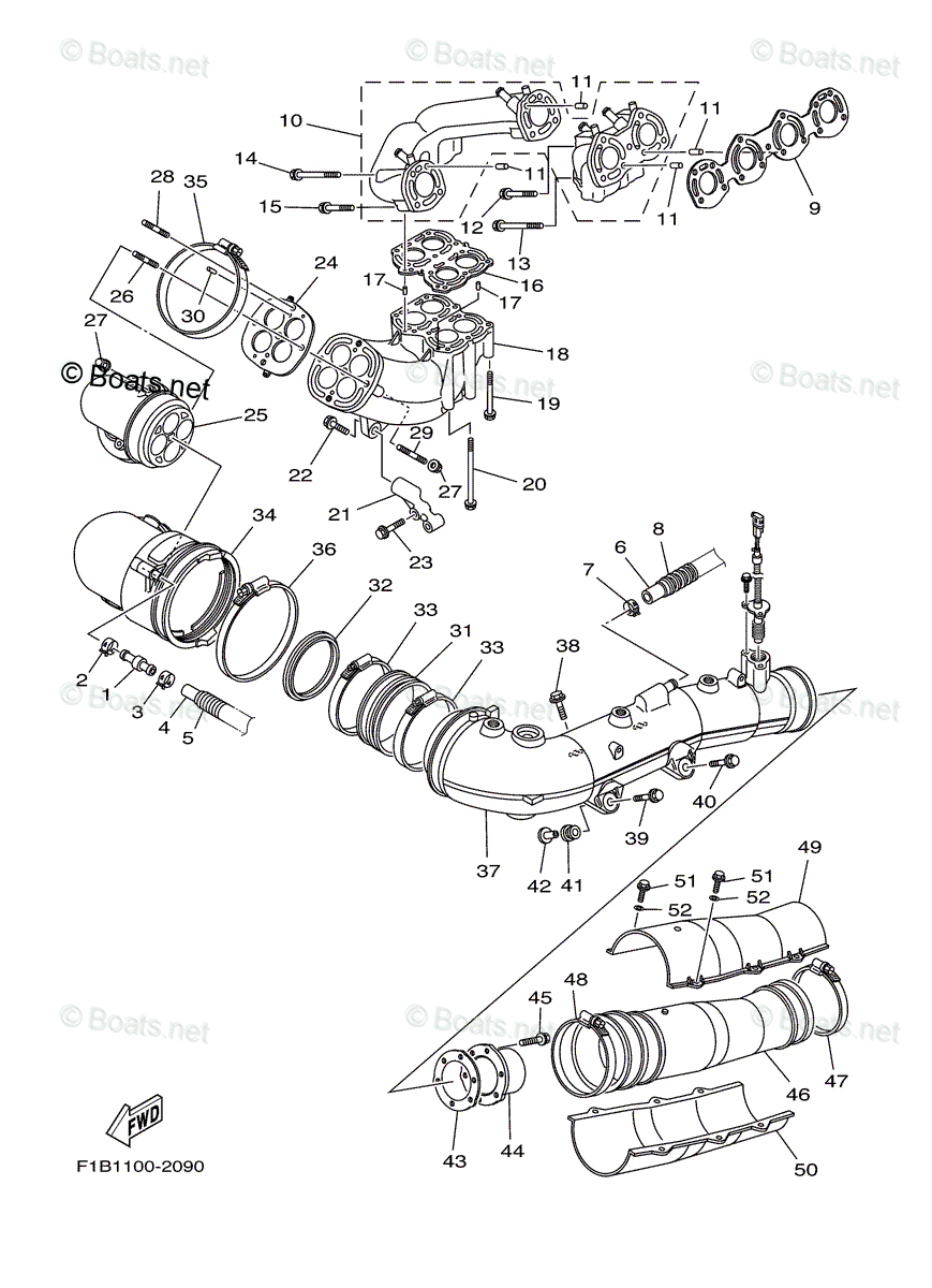 Yamaha Waverunner 2004 OEM Parts Diagram for Exhaust 1 Yamaha Waverunner 2004 OEM Parts Diagram for Exhaust 1