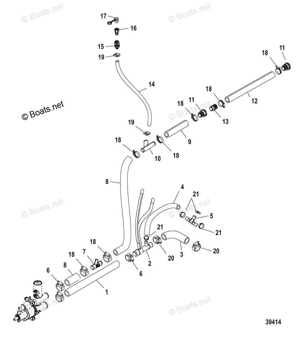 Mercruiser Inboard Gas Engines OEM Parts Diagram for Closed Cooling
