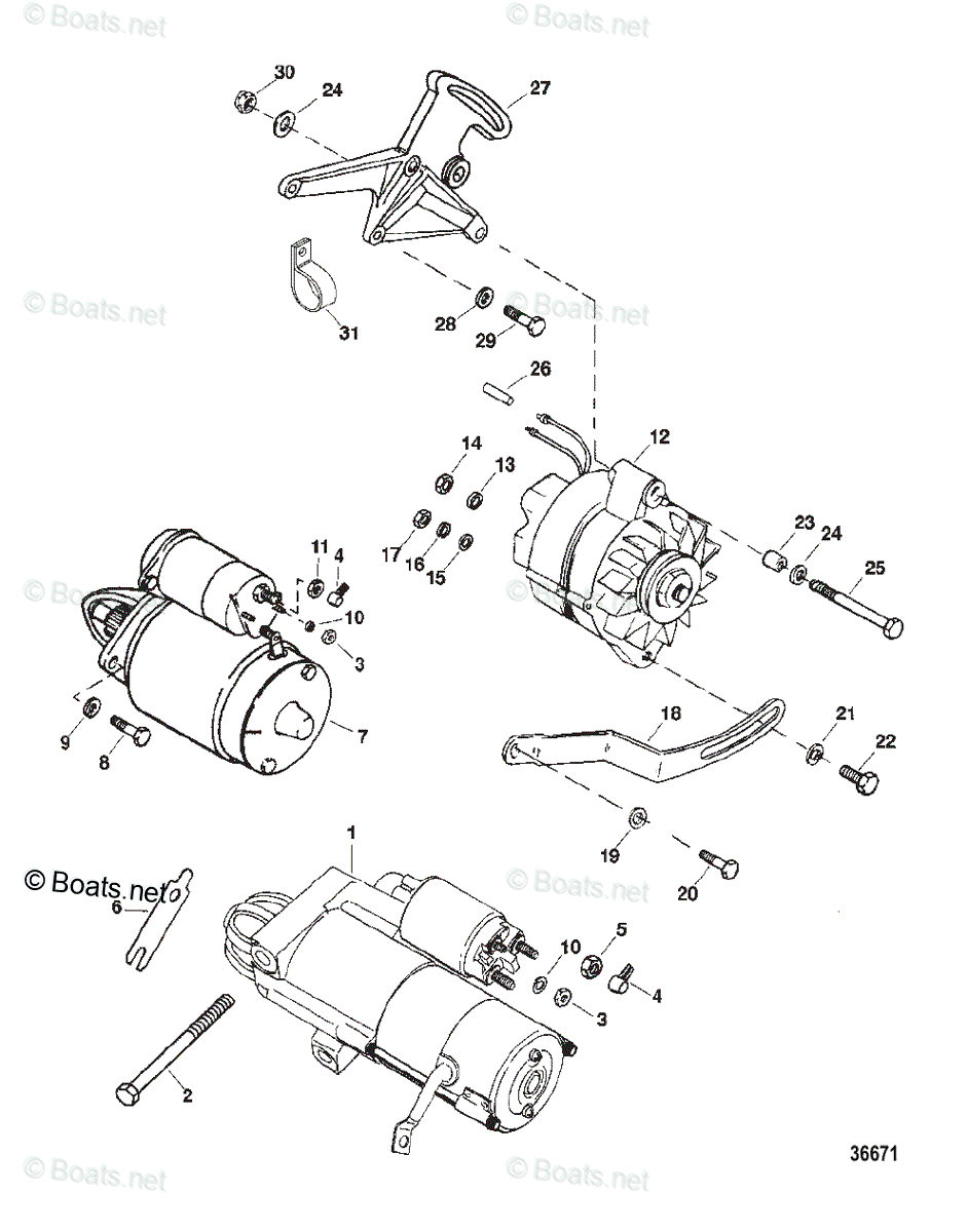 Mercruiser Sterndrive Gas Engines OEM Parts Diagram for STARTER AND
