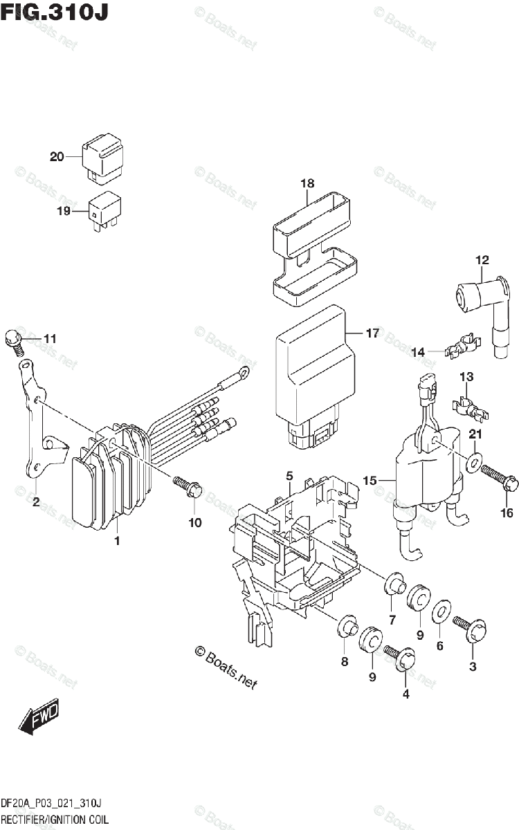 Suzuki Outboard 2021 OEM Parts Diagram for RECTIFIER/IGNITION COIL