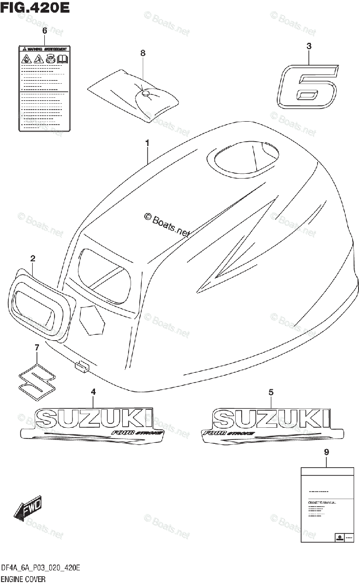 Suzuki Outboard 2020 OEM Parts Diagram for ENGINE COVER (DF6A)