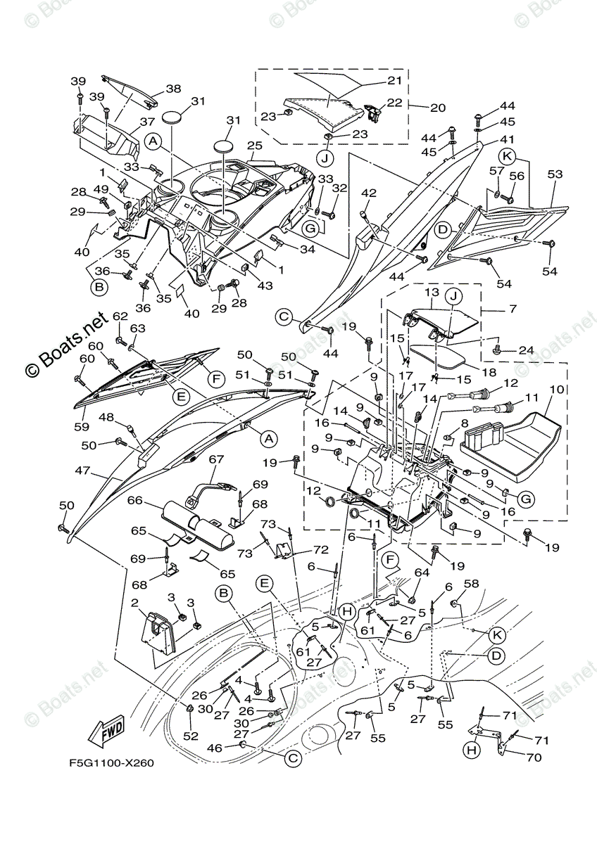 Yamaha Waverunner 2022 OEM Parts Diagram for Engine Hatch 1 