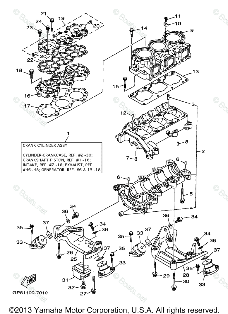 Yamaha Waverunner 1997 OEM Parts Diagram for CYLINDER Yamaha Waverunner 1997 OEM Parts Diagram for CYLINDER