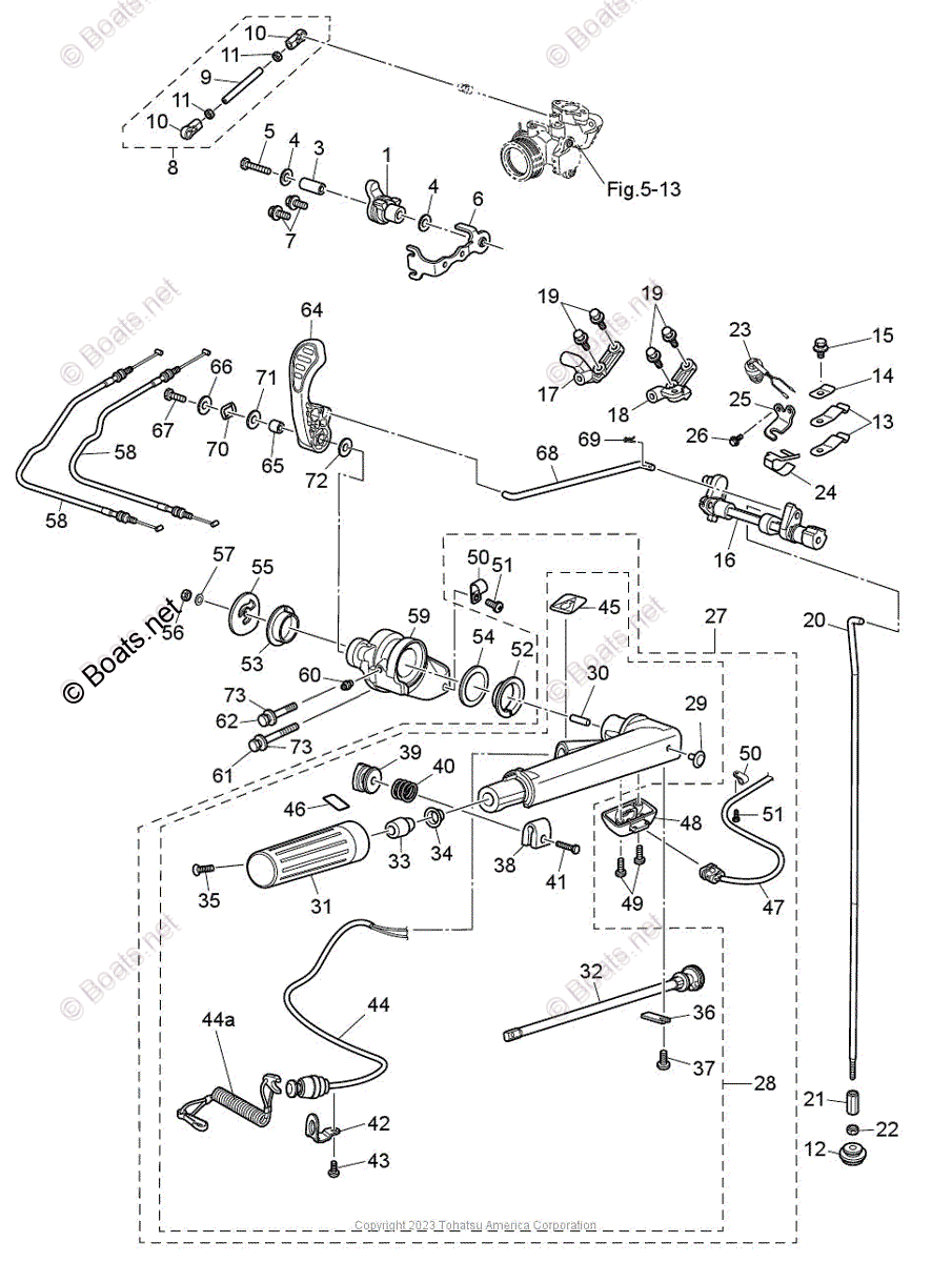 Tohatsu Outboard 2023 OEM Parts Diagram for TILLER HANDLE & SHIFT ...