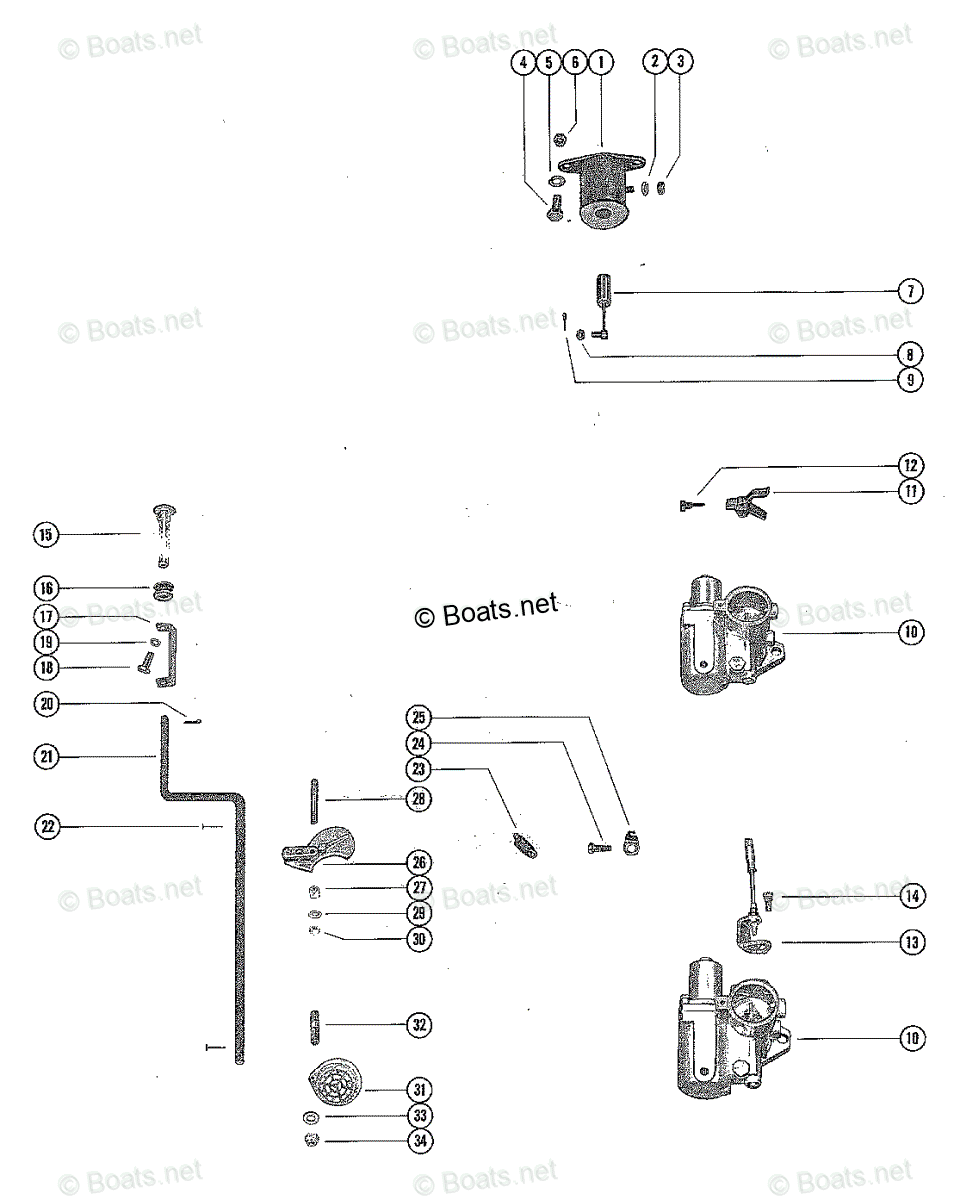 Mercury Outboard 50HP OEM Parts Diagram for Carburetor Linkage and ...