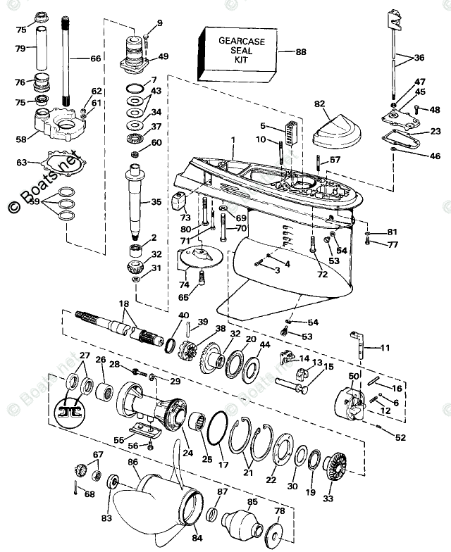 OMC Sterndrive 4.30L 262 CID V6 OEM Parts Diagram for Lower Gearcase ...