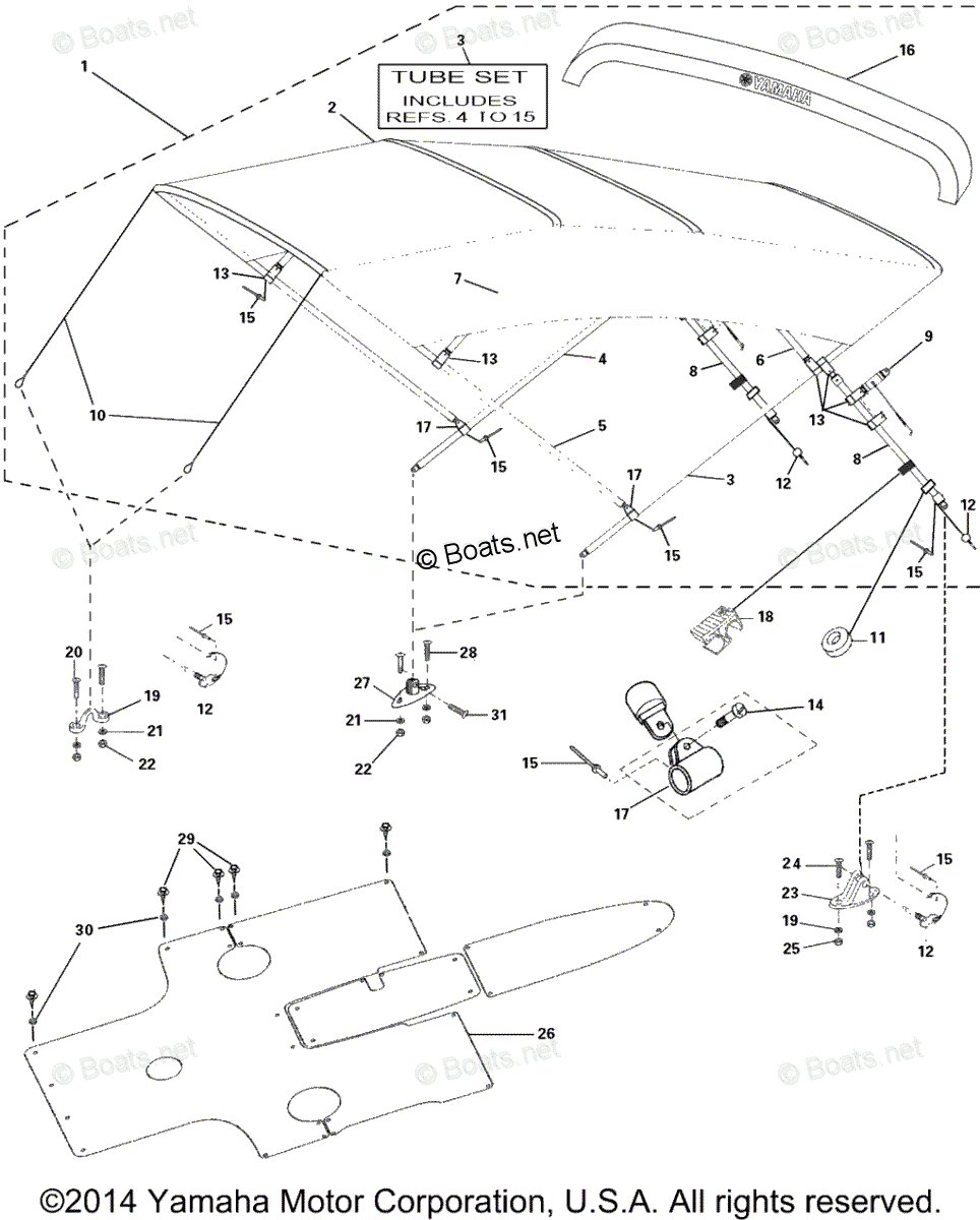 Yamaha Boats 2005 OEM Parts Diagram for Bimini Top