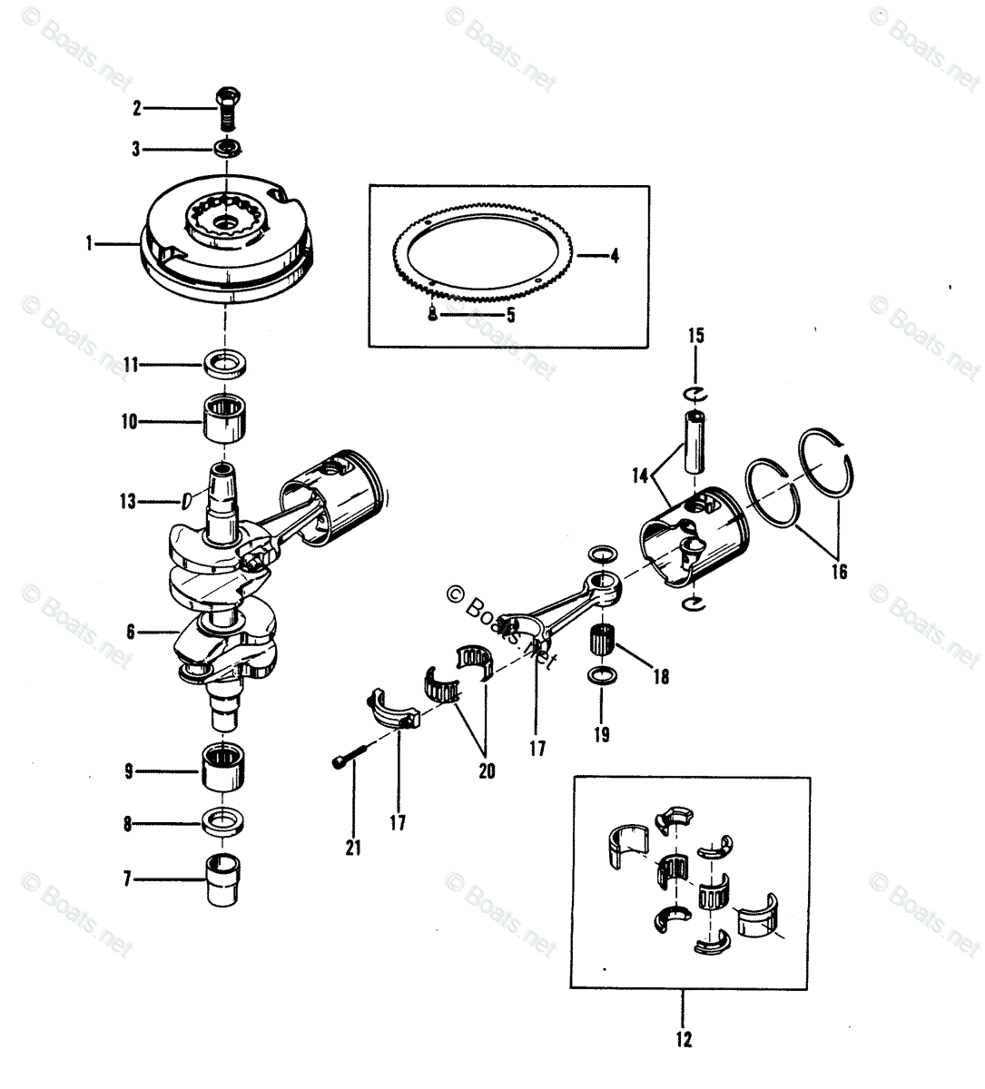 Mercury Outboard 25HP OEM Parts Diagram For Crankshaft, Pistons, And ...