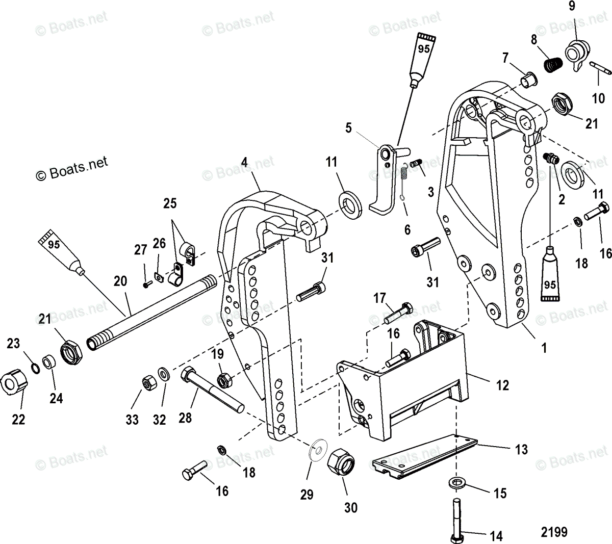 Mariner Outboard 2010 OEM Parts Diagram for Transom Bracket