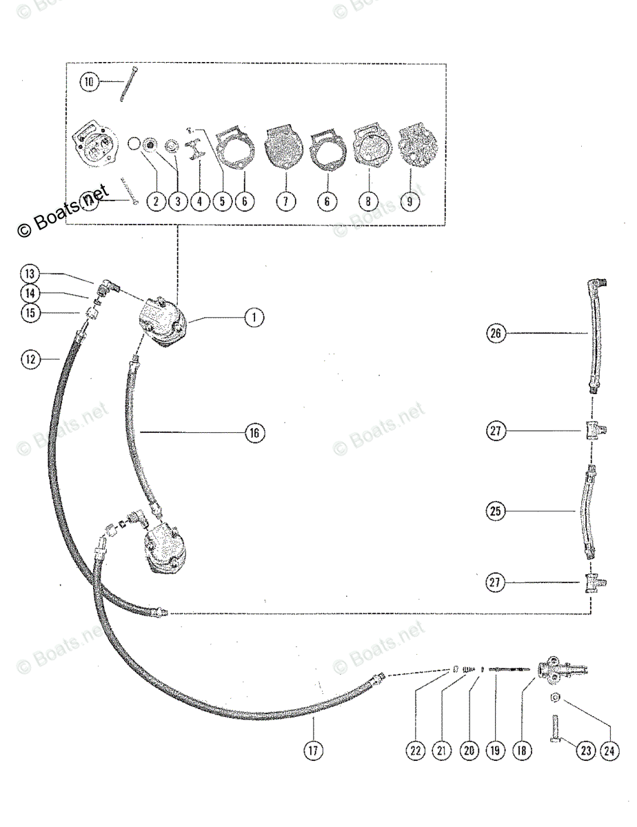Mercury Outboard 70HP OEM Parts Diagram for Fuel Pump and Fuel Lines