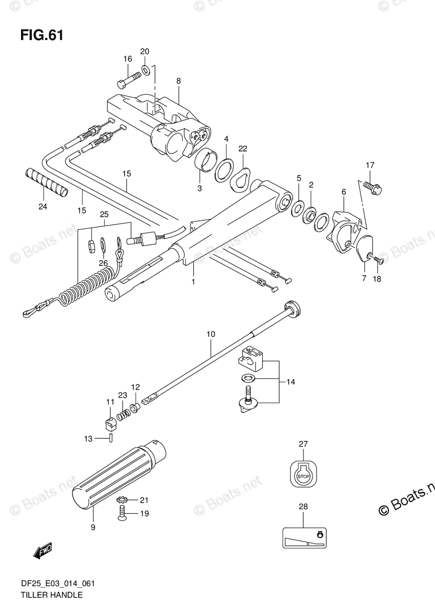 Suzuki Outboard 2014 OEM Parts Diagram for TILLER HANDLE (DF25 E03 ...