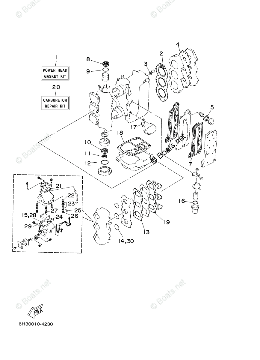 Yamaha Outboard Parts by HP 70HP OEM Parts Diagram for Repair Kit 1