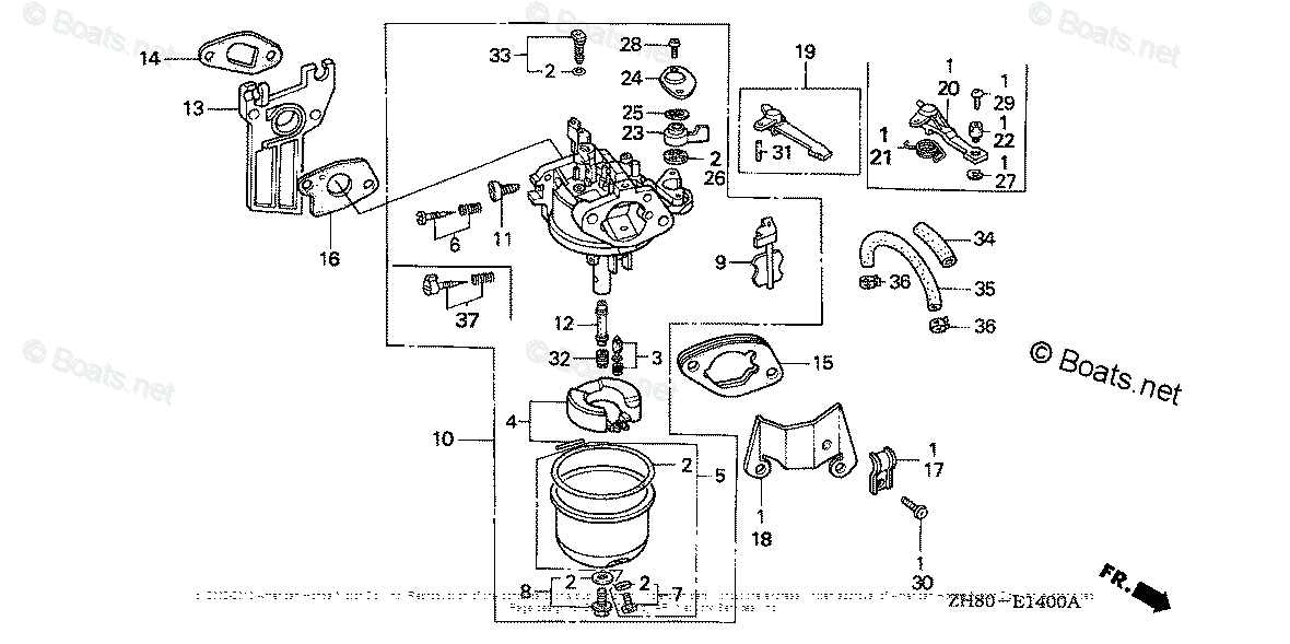 Honda Small Engine Parts GX160 OEM Parts Diagram for Carburetor (1