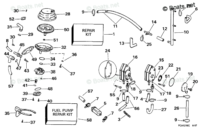 Johnson Outboard 25HP OEM Parts Diagram for Fuel System