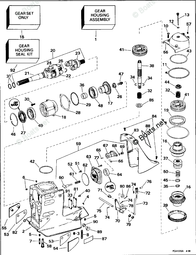 Omc Sterndrive 5.0l 305 Cid V8 Oem Parts Diagram For Upper Gear Housing 