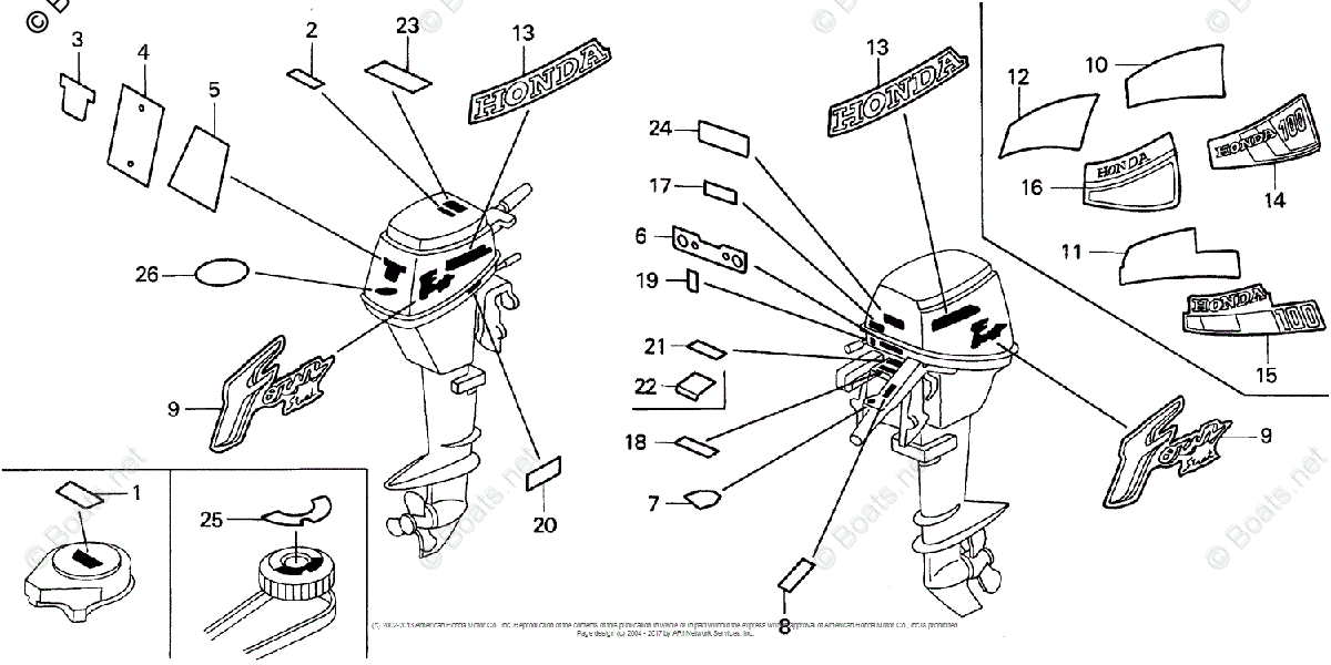Honda Outboard Parts by HP & Serial Range 7.5HP OEM Parts Diagram for