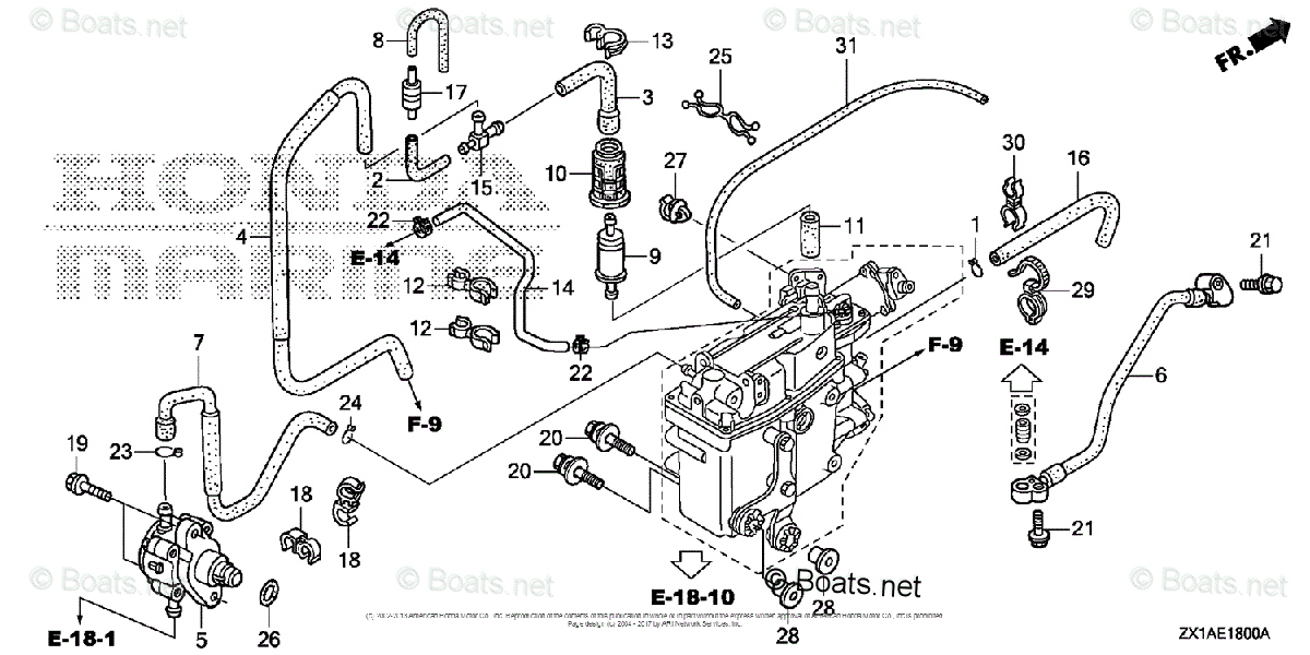 Honda Outboard 2007 And Later OEM Parts Diagram for Fuel Pump + Fuel
