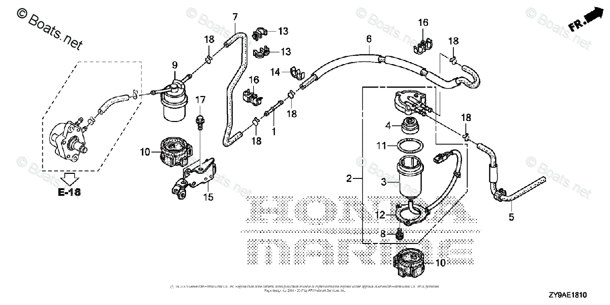 Honda Outboard 90HP OEM Parts Diagram for Water Separator
