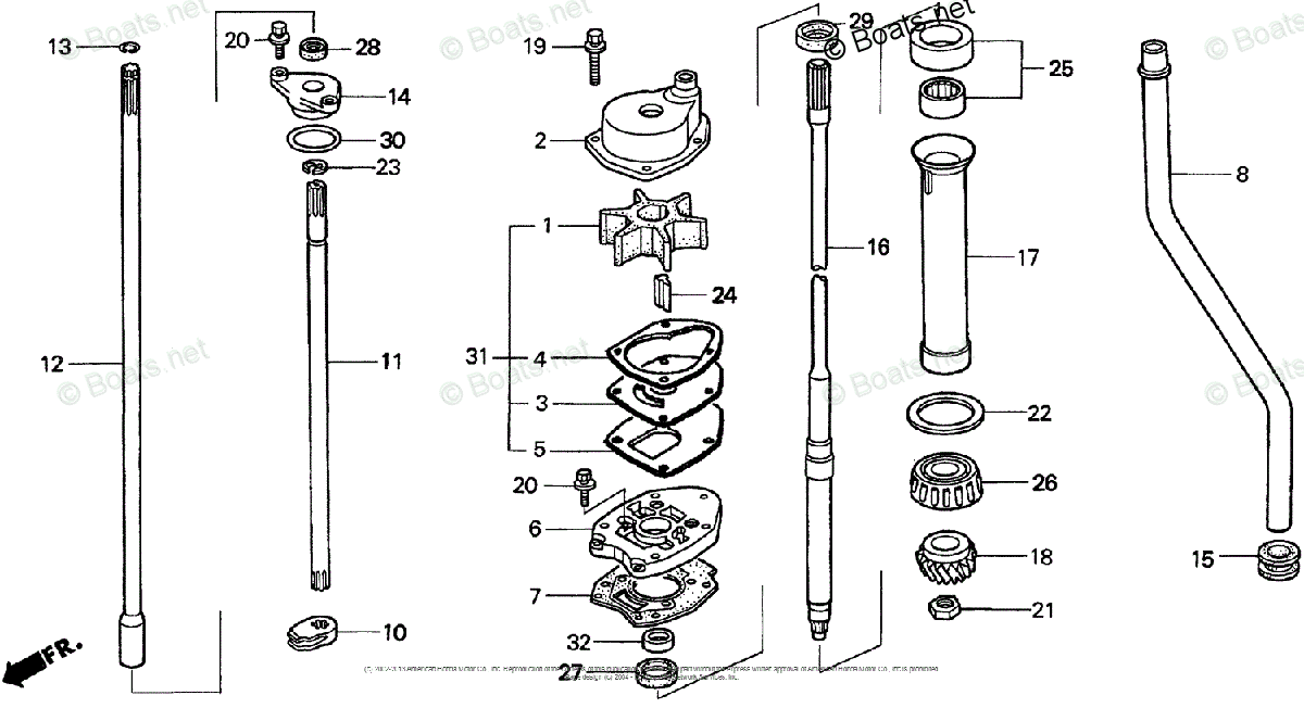 Honda Outboard 1998 OEM Parts Diagram for Water Pump +