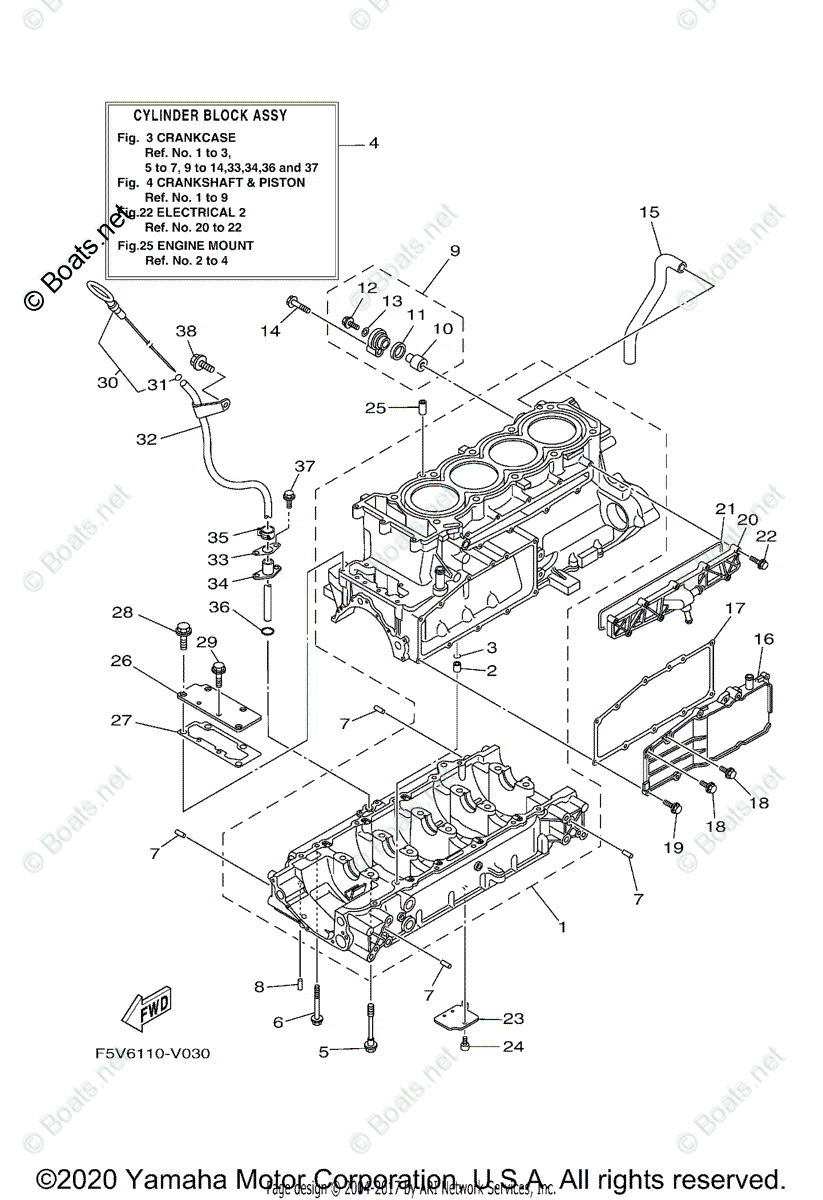 Yamaha Boats 2020 OEM Parts Diagram for CRANKCASE | Boats.net