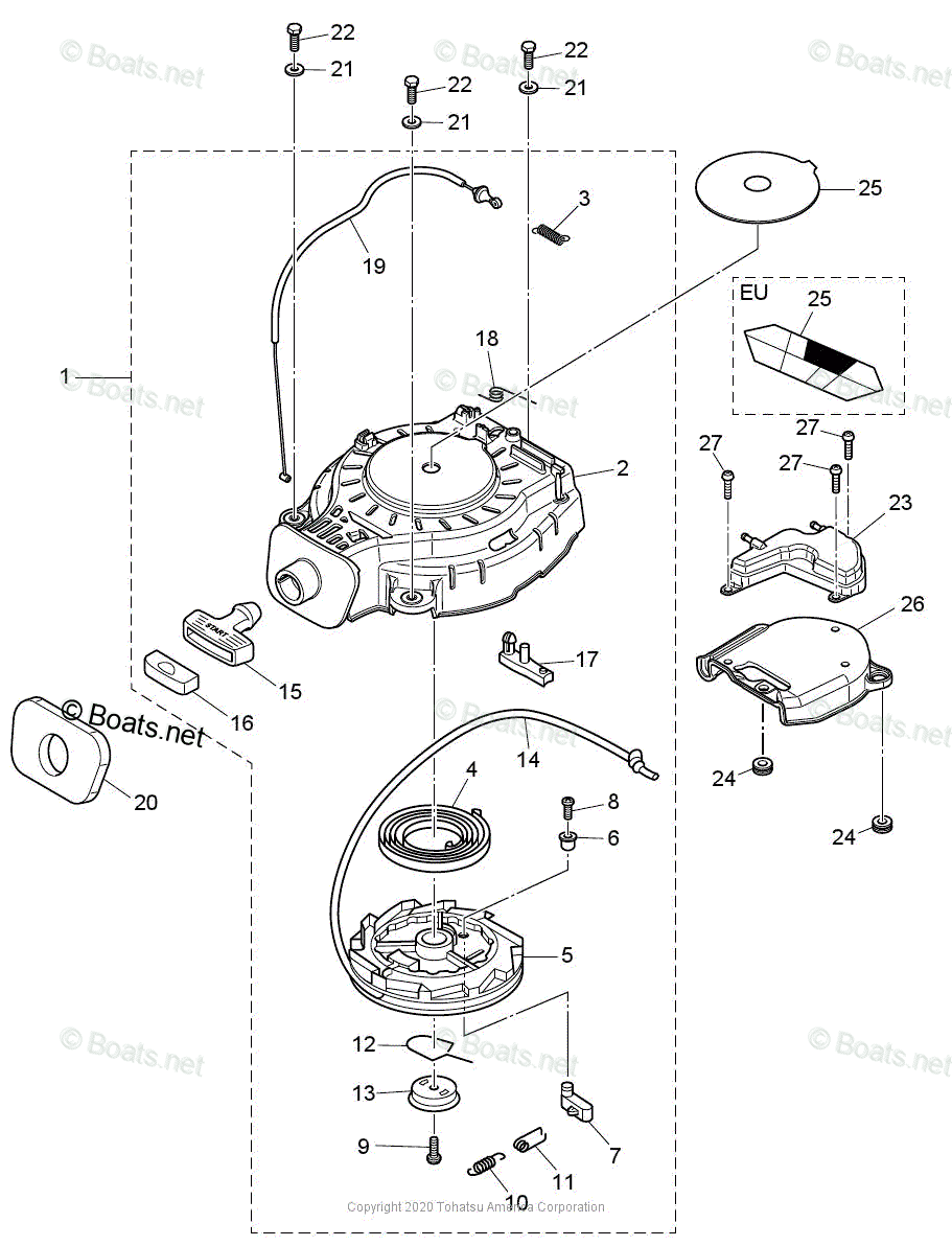 Tohatsu Outboard 2020 OEM Parts Diagram for RECOIL STARTER
