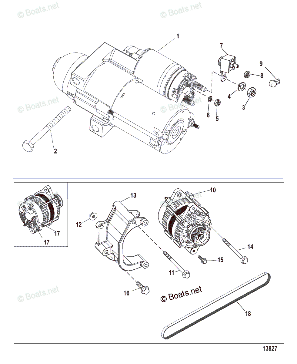 Mercruiser Sterndrive Gas Engines OEM Parts Diagram for STARTER AND ...