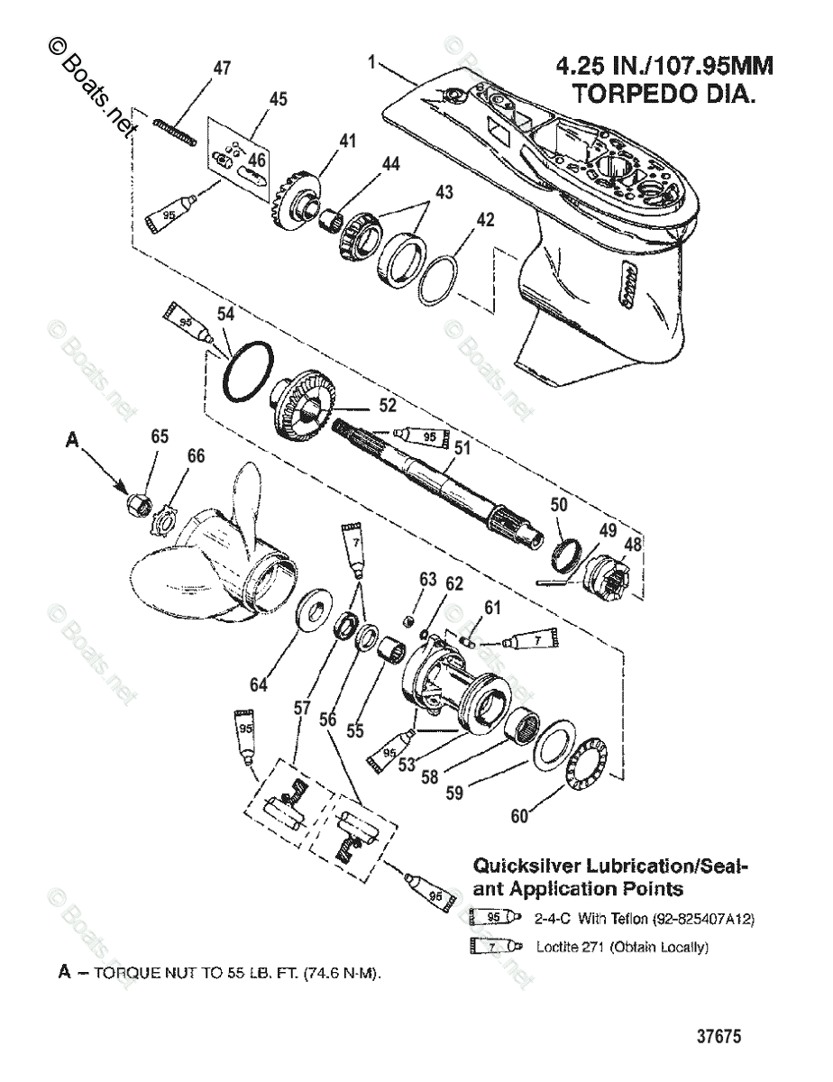 Mercury Outboard 50HP OEM Parts Diagram for Gear Housing (Propeller