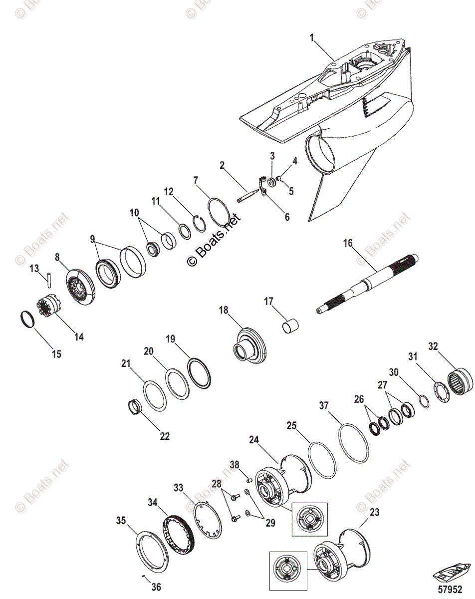 Mercury Outboard 300HP OEM Parts Diagram for Gear Housing,, Prop Shaft ...