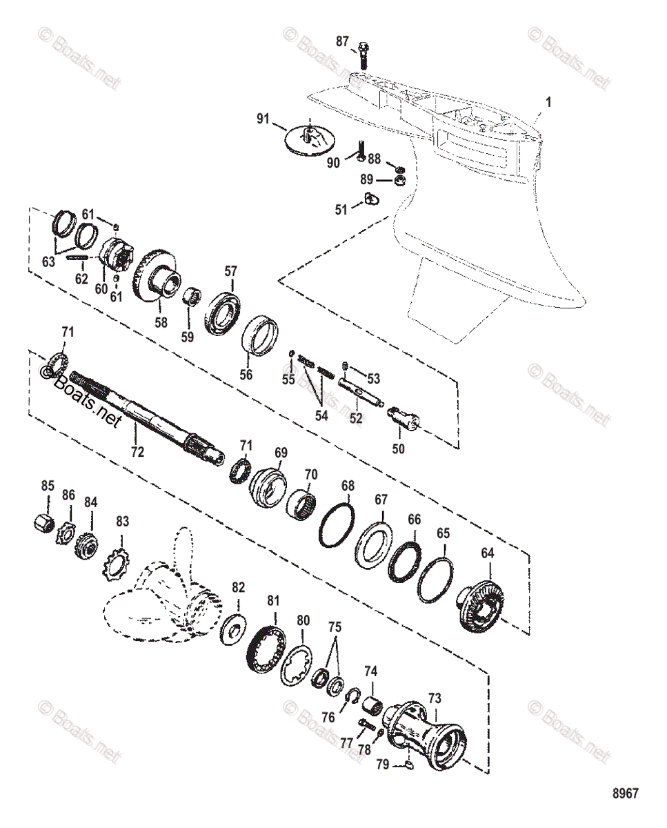 Mercury Outboard 150HP OEM Parts Diagram for Gear Housing, Propeller ...