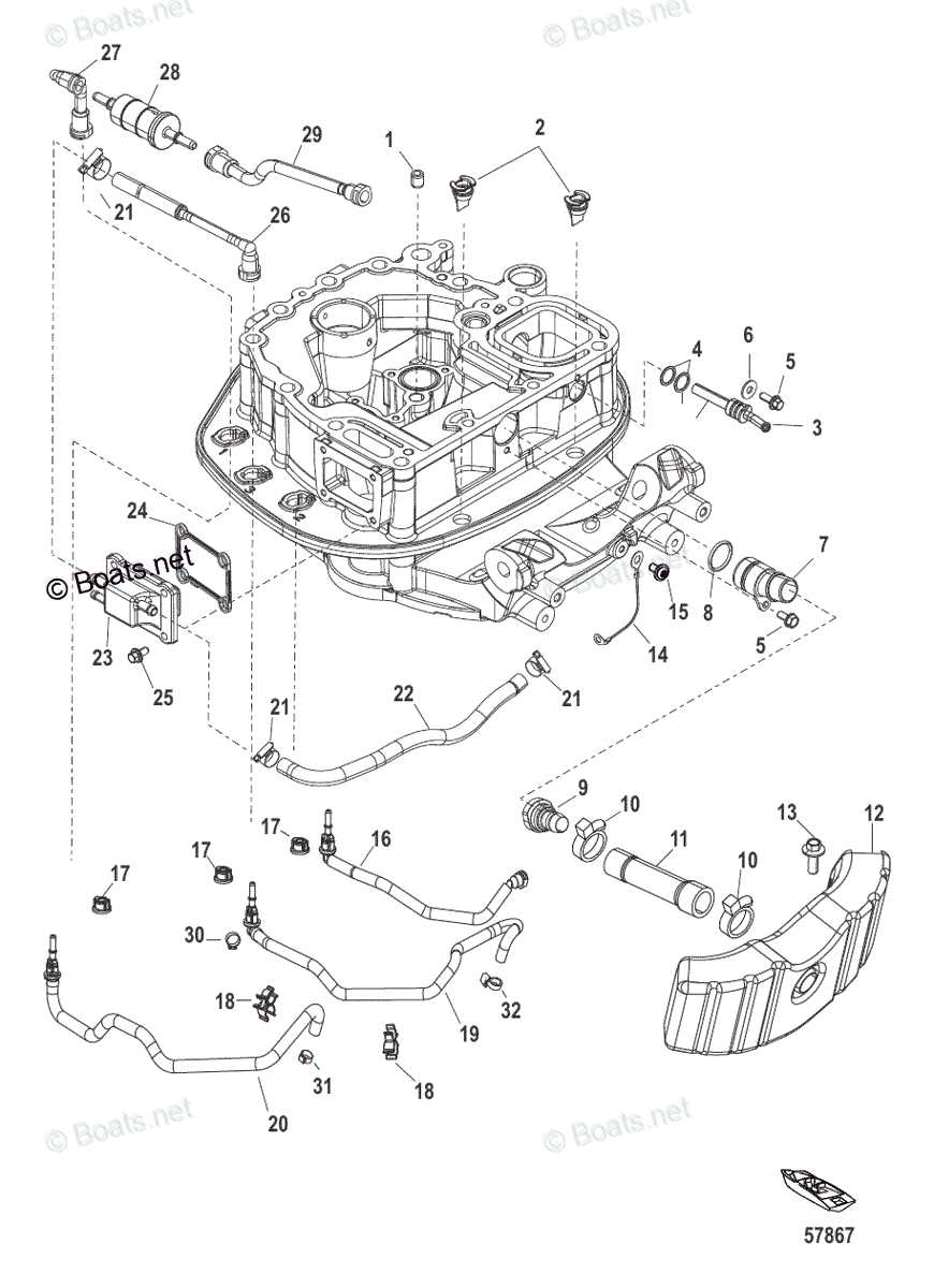 Mercury Outboard 300HP OEM Parts Diagram for Adapter Plate Hose ...