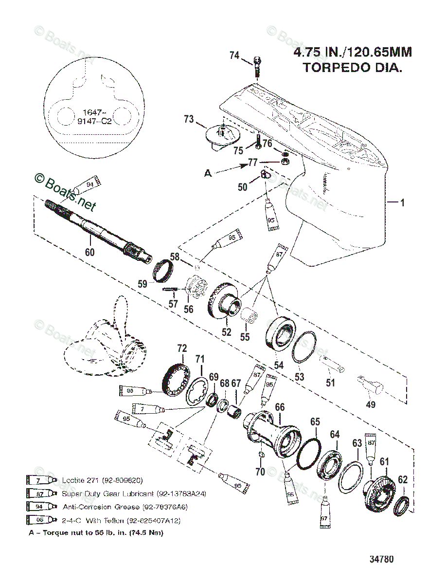 Mercury Outboard 200HP OEM Parts Diagram for GEAR HOUSING(PROP SHAFT